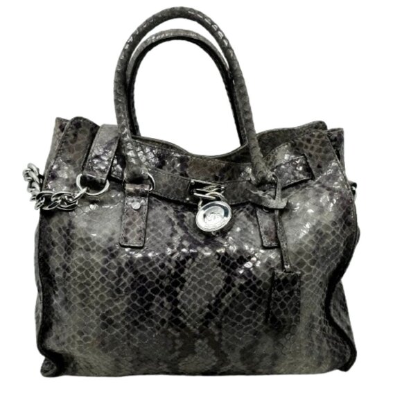 MICHAEL KORS~Hamilton~SPECIAL EDITION GRAY PYTHON LEATHER LARGE SATCHEL BAG - Picture 1 of 5